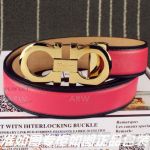 AAA Ferragamo Adjustable Belt For Women - Pink Leather Gold Gancini Buckle